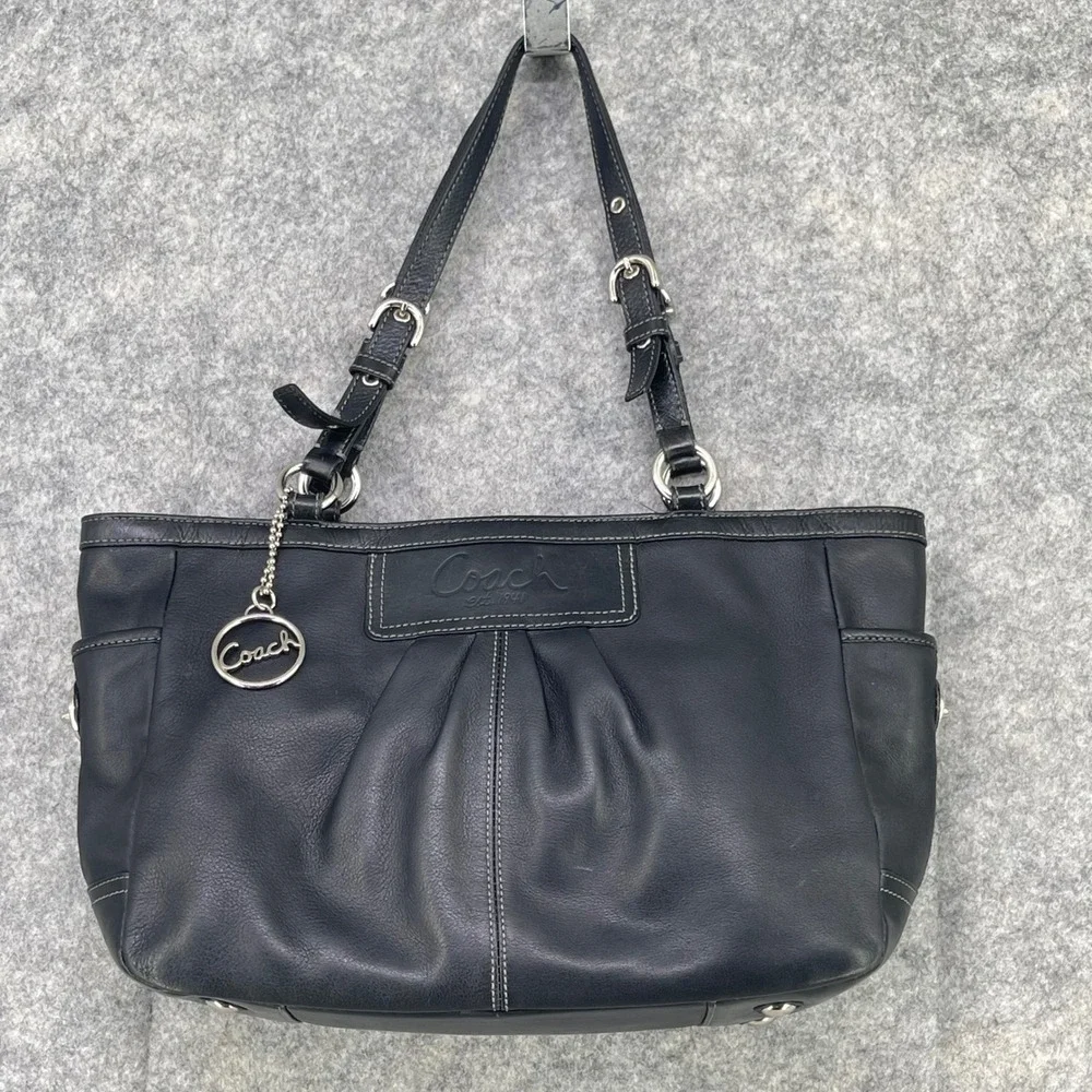 Coach Ashley Pleated Tote‎ Women Large Black Leather Shoulder Handbag F13759 Y2K
